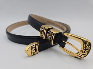 Lady Captiva 8438 Damen Marine Leder Gürtel Gold Messing Schnalle Größe XL - Bild 1 von 5