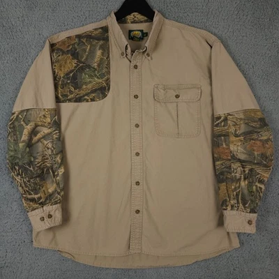 Cabelas Shooting Shirt Mens XL Beige Seclusion 3D Camo Button Down Hunting Camp - Image 1 of 4