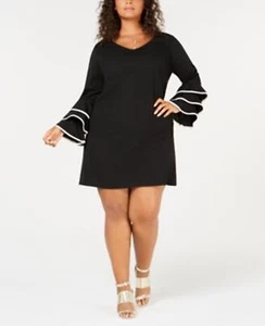 Love Squared Trendy Women's Plus Size 1X Ruffle-Sleeve A-Line Black Dress, NWT - Picture 1 of 7