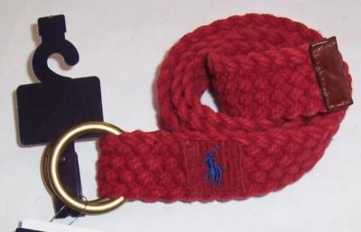 NWT Polo Ralph Lauren DARK RED BRAIDED COTTON/Leather Trim BELT Men S BLUE PONY - Image 1 of 2