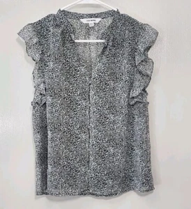 Steve Madden Gray Black Animal Print Blouse Top Womens Size XS Flutter Sleeve - Picture 1 of 6