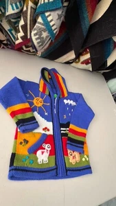 Kids Ethic Alpaca Cotton Knit Handmade In Ecuador Zip Hood Sweater Jacket Size 5 - Picture 1 of 5