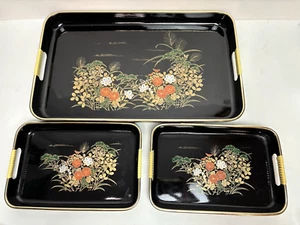 Juego de 3 bandejas de anidación florales asiáticas Toyo Japón años 80 vintage - Imagen 1 de 13