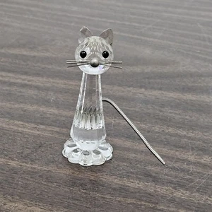 Swarovski Cat with Metal Tail and Whiskers Crystal Figurine 3" Tall *Chip Ear* - Picture 1 of 11