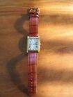 PEUGEOT Men’s Vintage Rectangular 14k plated watch with brown leather strap