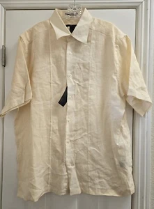 Claiborne Hemd Herren XL Elfenbein 100% Leinen Knopfleiste Kurzarm Hawaiian Resort - Bild 1 von 18
