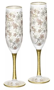 ADERIA Glassware EL DORADO SAKURA Champagne Flute Glass 180ml Pair Set Japan - Picture 1 of 6