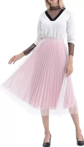 Women's Stretchy High Waist Pleated Metallic Shimmer Layered Puffy Tulle Skirt - Picture 1 of 18