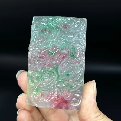 Real Natural Ice pink jade Jadeite Carved dragon amulet Pendant&Necklace - Image 1 of 4