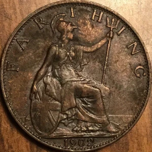 1902 GREAT BRITAIN EDWARD VII FARTHING - Picture 1 of 2
