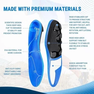 PCSsole Orthotic Arch Support Shoe Inserts Insoles Men 9-9.5, Women 11-11.5 - Picture 1 of 6