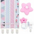 Liname 4 Pack Pacifier Clip w/Teething Toy for Soothers (Pink, Plastic Clips)