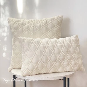 Home Decorative Pillow Case Cream Diamond Embossed Velvet Cushion Cover - Picture 1 of 11