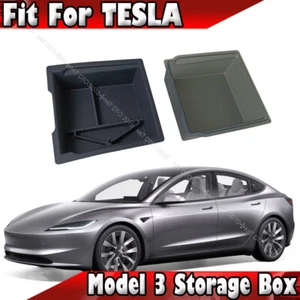 2024-2025 Fit For Tesla Model 3 Armrest Box Double Layer Storage Box Black - Picture 1 of 5