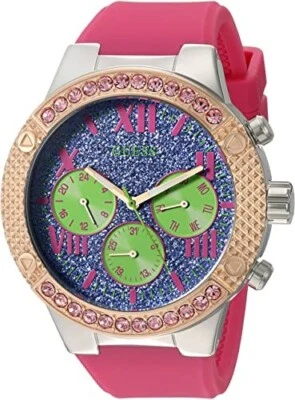 GUESS Women's Sporty Rose Gold-Tone Stainless Steel Watch pink silicone U0772L4 - Image 1 of 2