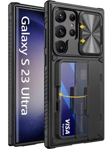 Samsung Galaxy S23 Ultra Vihibii Case & Card Holder & Sliding Camera Cover,Black - Picture 1 of 7
