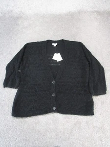 J.Jill Sweater Womens Medium Black Cotton Open Knit Cardigan New - Picture 1 of 9
