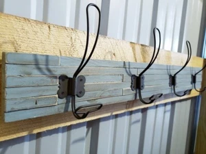 4 ganci appendiabiti grandi in legno blu shabby casale lunghi 32"  - Foto 1 di 15