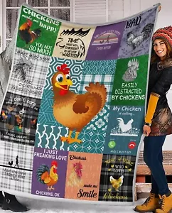 Chicken Make Me Happy You Not So Much Fleece Blanket - Picture 1 of 1