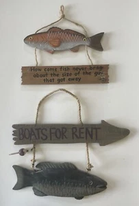 LOT (2) Wall Hanging Fishing "Fish Never Brag" "Boats for Rent" Wood U Get Both - Picture 1 of 3