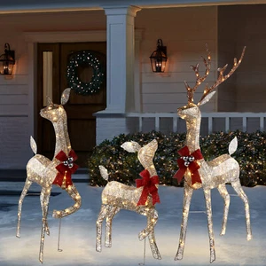 3D Christmas Reindeer 3Piece Prelit Christmas Deer Family Set Outdoor Lawn Decor - Picture 1 of 14