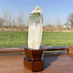 0.67kg Natural Clear quartz Obelisk Crystal Wand Reiki Crystal Point Tower+stand - Picture 1 of 12