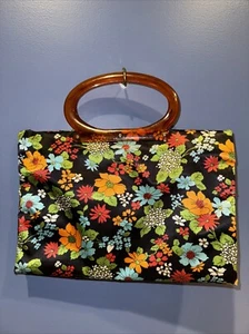 Lady's Pride Vintage 60's Floral Tote Bag With Lucite/Bakelite Handles 13” X 9” - Picture 1 of 1