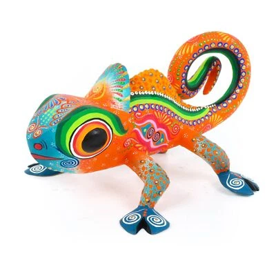 Orange Chameleon Oaxacan Alebrije Wood Carving Mexican Folk Art Sculpture - Image 1 of 4