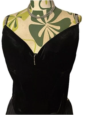 90s Velvet vintage goth Bustier With diamanté straps goth Halloween steampunk  - Image 1 of 4