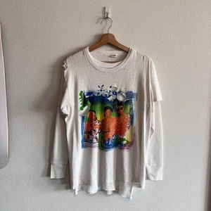 Vintage Living Colour Thrashed Zombie Distressed Band T Shirt White 90s Size L - Picture 1 of 8