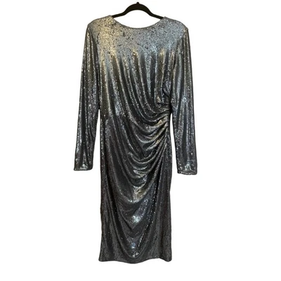 Vestido DRESS THE POBLATION Talla XL Plateado Fiesta Baile de graduación Noche Lentejuelas Glamour Nuevo con Etiquetas Foto 1 de 4