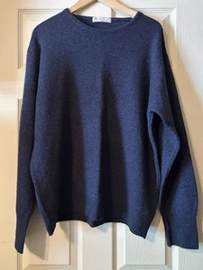 Marks & Spencer Men's Size L 100% Lambswool Dark Denim Sweater Work Office Golf - Picture 1 of 6