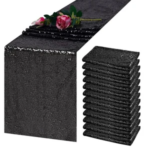 Black Sequin Table Runner 12" x 72" 12 Pack Glitter Metallic Table Runner for... - Picture 1 of 8