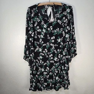 Cotton On Black/Green S/P Petite Midi Rüschen Kleid Blumen Damen Langarm - Bild 1 von 18