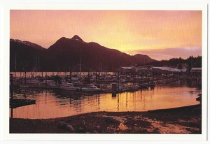 Pelikan Alaska Hafen Sonnenuntergang Postkarte Schiffe & Dock 1991 - Bild 1 von 2