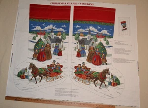 Cotton fabric panel, Christmas Village Stocking, 42" x 34", jumbo door hanging - Picture 1 of 6