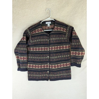 Cárdigan suéter vintage Croft & Barrow para mujer grande de lana a rayas años 90 abuela Foto 1 de 4