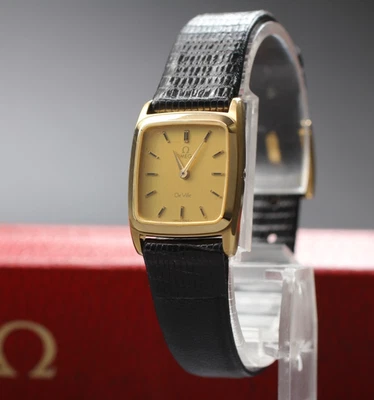 Tanque vintage 1980 [casi como nuevo/caja] Omega De Ville Cal.1387 cuarzo dorado para mujer Foto 1 de 4