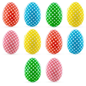Set di 10 uova di Pasqua riempibili a scacchi multicolore Gingham, 2,25 pollici - Foto 1 di 5