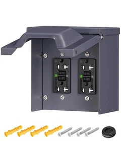 Outdoor Outlet Box with Dual 20 Amp WRTR GFCI Receptacles, Waterproof 2 Gang ... - Picture 1 of 7