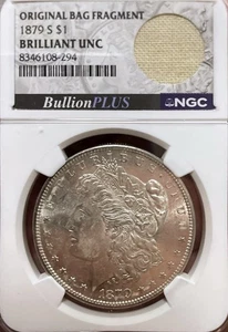 1879 Morgan Silver Dollar Original Bag Fragment Brilliant Uncirculated NGC - Picture 1 of 2