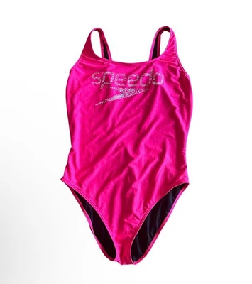 Speedo Women’s Bathers Sz 18 Neon Pink White Logo Scoop Back EUC CZ - Image 1 of 4