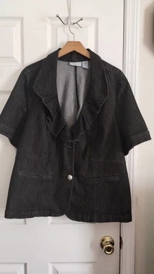 Liz & Me Plus Size Black Short Sleeve Denim Jacket/Top, Sz 1X - Image 1 of 4