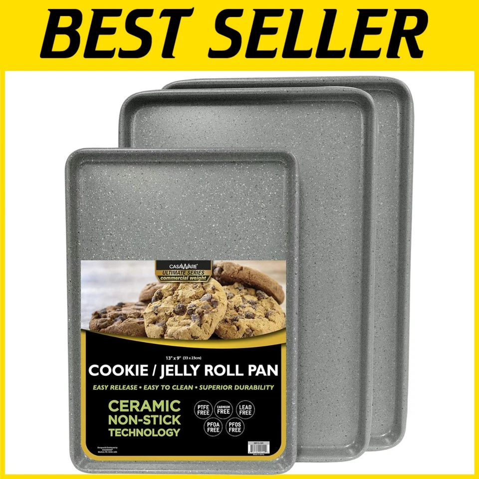 Ultimate 3-Pan Cookie Sheet Set - Silver Granite Ceramic Non-Stick Finish - Image 1 of 4