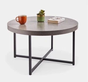 VonHaus Concrete Effect Coffee Table Round Grey Modern Portable Industrial Style - Picture 1 of 1