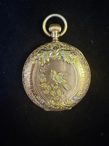 Antique Elgin 14K Multi-Tone Gold Pocket Watch – Engraved Bird Hunter Case - Picture 1 of 8
