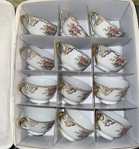 🎉 RARE Lot 12 Noritake N1356 Dresita Footed Cup Gold Trim Floral Japan 1914–40! - Picture 1 of 16