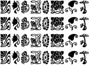 Art Nouveau Flowers 32 pcs Black Fused Glass Decals - Picture 1 of 1