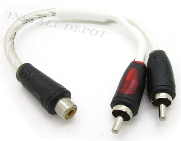 WHITE RCA Y-ADAPTER 1 FEMALE TO 2 MALE 3X SHIELDED & TWISTED SPLITTER CAR MARINE - Image 1 of 1