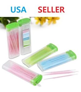 150pcs Plastic Brush Toothpick Portable Case With Mirror 30 pcs Toothpick 5 Sets